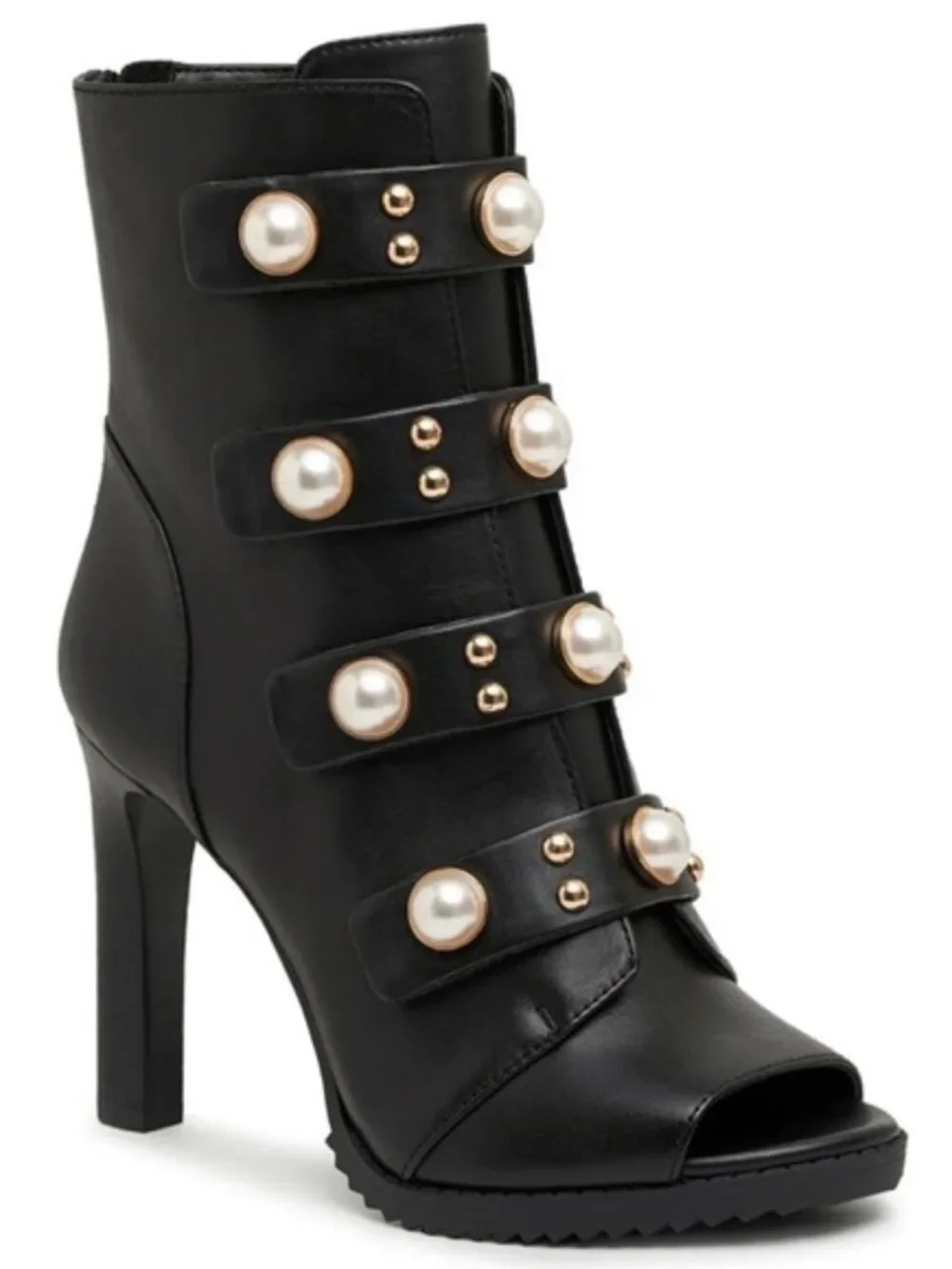 NWT- KARL LAGERFELD Leather Brayden Peep Toe Bootie with Pearls